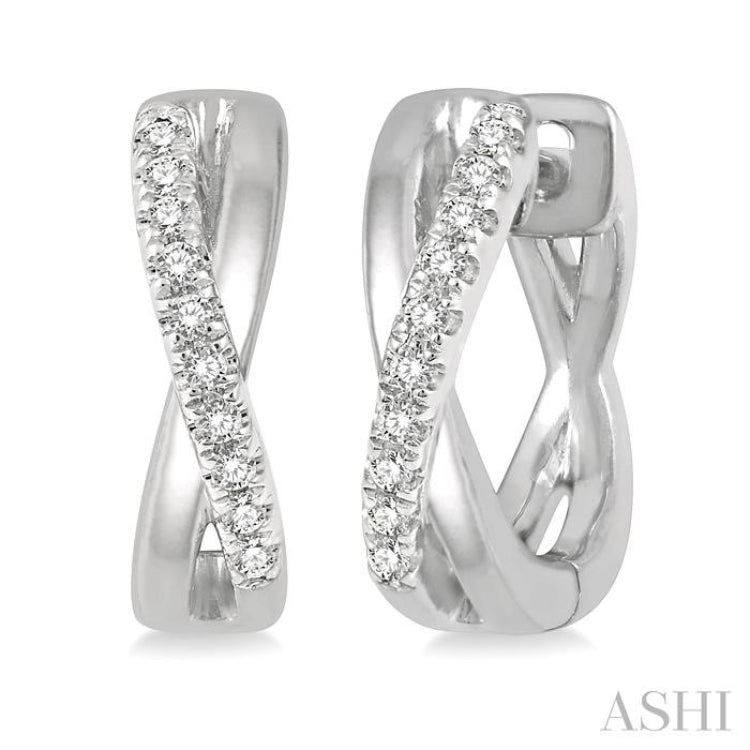 1/10 ctw Split Intersecting Arms Round Cut Diamond Huggie Petite Earrings in 10K White Gold