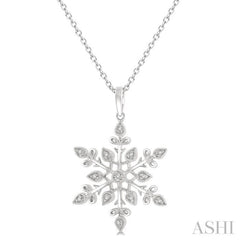 1/20 ctw Snowflake Lattice Round Cut Diamond Pendant With Chain in Sterling Silver