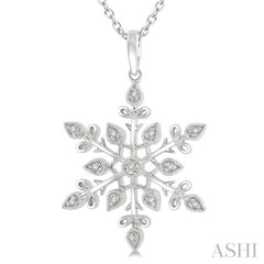 1/20 ctw Snowflake Lattice Round Cut Diamond Pendant With Chain in Sterling Silver
