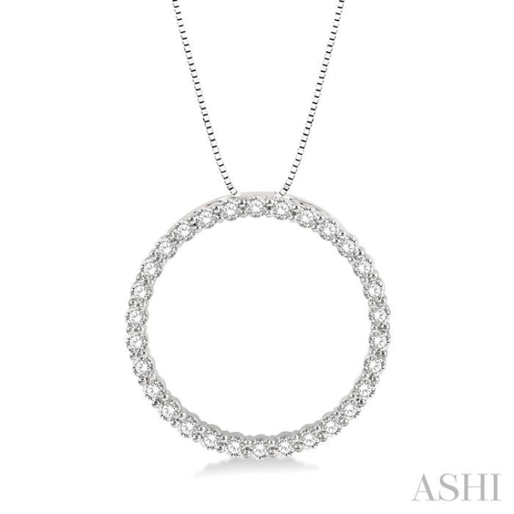 1 ctw Round Cut Diamond Circle of Love Pendant with Chain in 14K White Gold