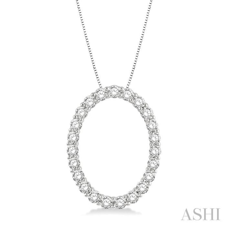 1 ctw Oval Shape Window Round Cut Diamond Pendant With Chain in 14K White Gold