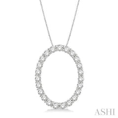 1 ctw Oval Shape Window Round Cut Diamond Pendant With Chain in 14K White Gold