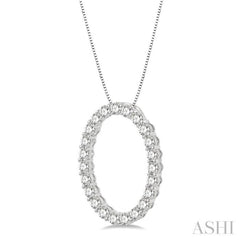 1 ctw Oval Shape Window Round Cut Diamond Pendant With Chain in 14K White Gold