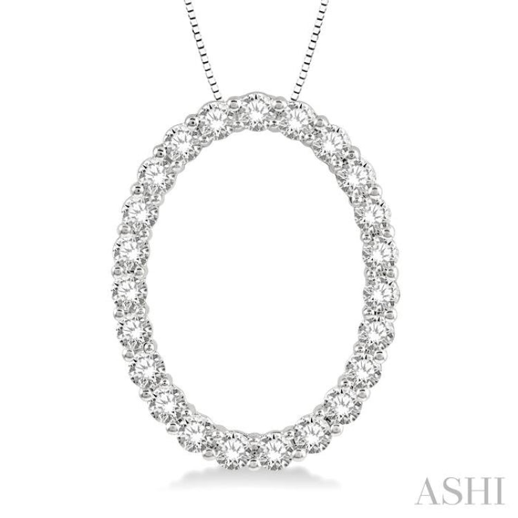 1 ctw Oval Shape Window Round Cut Diamond Pendant With Chain in 14K White Gold
