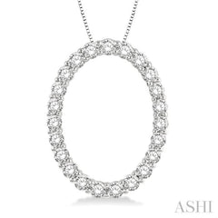 1 ctw Oval Shape Window Round Cut Diamond Pendant With Chain in 14K White Gold