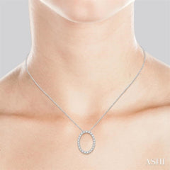 1 ctw Oval Shape Window Round Cut Diamond Pendant With Chain in 14K White Gold
