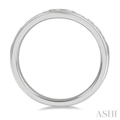1/2 ctw Round Cut Diamond Inlay Wedding Band in 14K White Gold