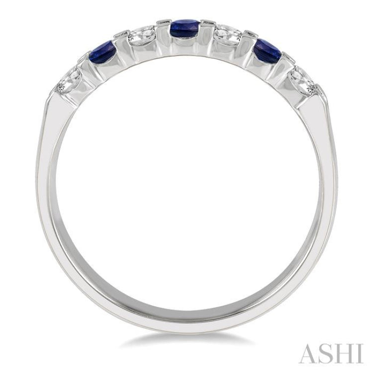 3 MM Sapphire and 3/8 ctw Round Cut Diamond Precious Wedding Band in 14K White Gold