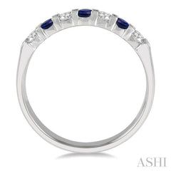 3 MM Sapphire and 3/8 ctw Round Cut Diamond Precious Wedding Band in 14K White Gold