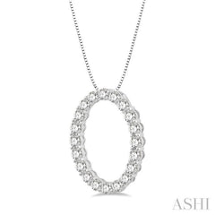 3/4 ctw Oval Shape Window Round Cut Diamond Pendant With Chain in 14K White Gold