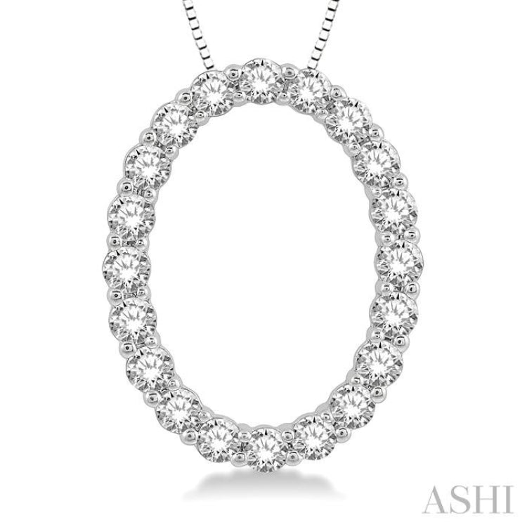 3/4 ctw Oval Shape Window Round Cut Diamond Pendant With Chain in 14K White Gold