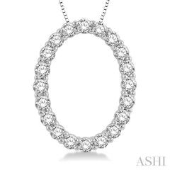 3/4 ctw Oval Shape Window Round Cut Diamond Pendant With Chain in 14K White Gold