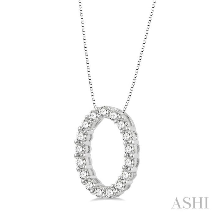 1/4 ctw Oval Shape Window Round Cut Diamond Pendant With Chain in 14K White Gold