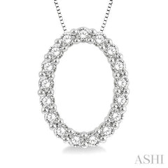 1/4 ctw Oval Shape Window Round Cut Diamond Pendant With Chain in 14K White Gold
