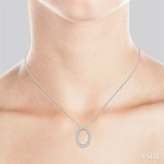 1/4 ctw Oval Shape Window Round Cut Diamond Pendant With Chain in 14K White Gold