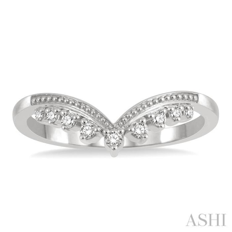 1/10 ctw Chevron Round Cut Diamond Highlighted Wedding Band in 14K White Gold