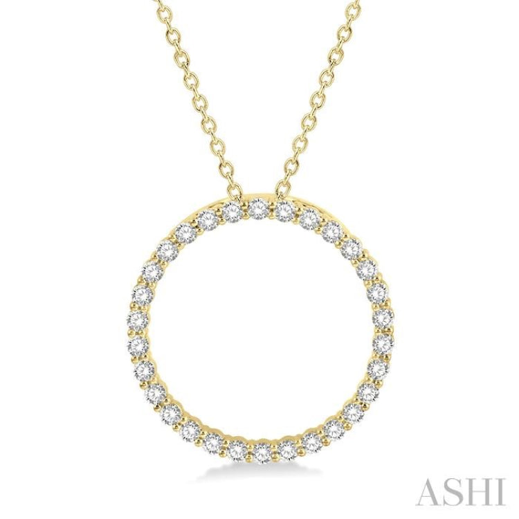 1 ctw Round Cut Diamond Circle of Love Pendant with Chain in 14K Yellow Gold