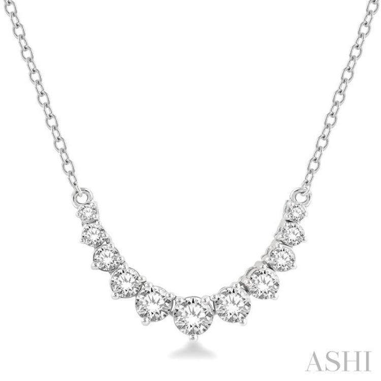 3/4 ctw Graduated Diamond Smile Necklace in 14K White Gold