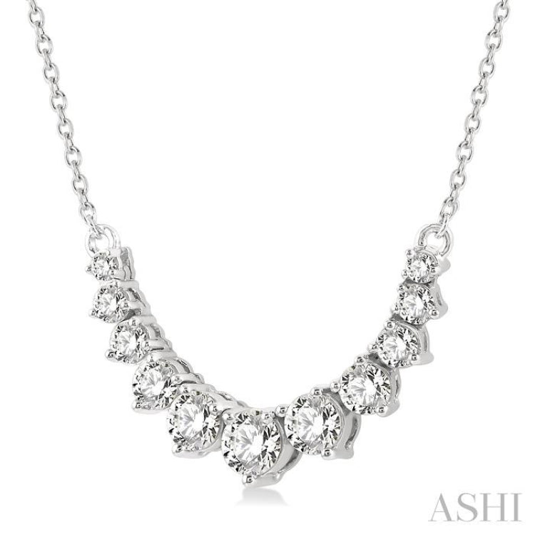 3/4 ctw Graduated Diamond Smile Necklace in 14K White Gold
