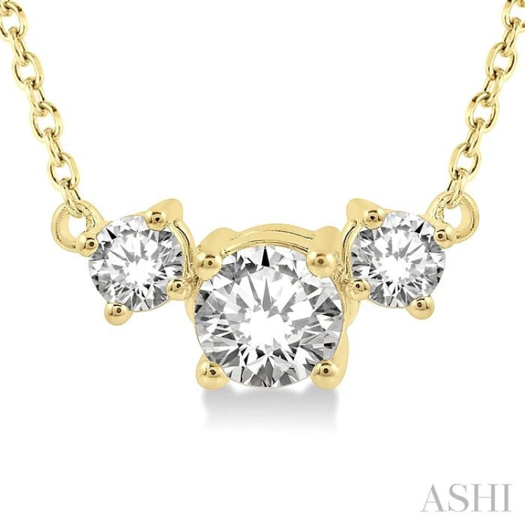 1/2 ctw Three Stone Round Cut Diamond Necklace in 14K Yellow Gold