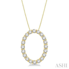 3/4 ctw Oval Shape Window Round Cut Diamond Pendant With Chain in 14K Yellow Gold