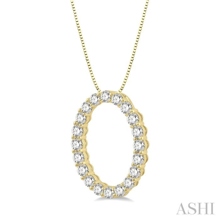 3/4 ctw Oval Shape Window Round Cut Diamond Pendant With Chain in 14K Yellow Gold
