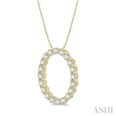 3/4 ctw Oval Shape Window Round Cut Diamond Pendant With Chain in 14K Yellow Gold