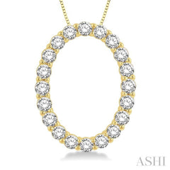 3/4 ctw Oval Shape Window Round Cut Diamond Pendant With Chain in 14K Yellow Gold