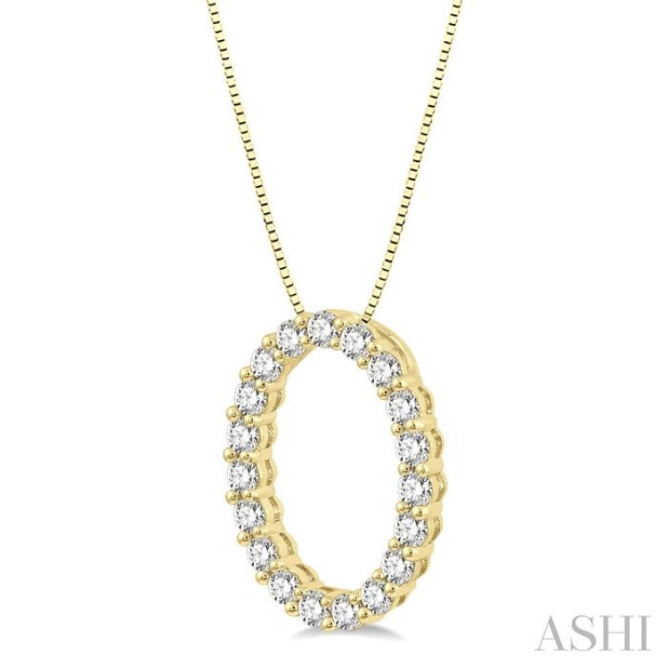 1/2 ctw Oval Shape Window Round Cut Diamond Pendant With Chain in 14K Yellow Gold