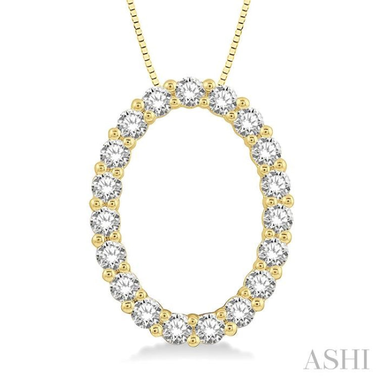 1/2 ctw Oval Shape Window Round Cut Diamond Pendant With Chain in 14K Yellow Gold