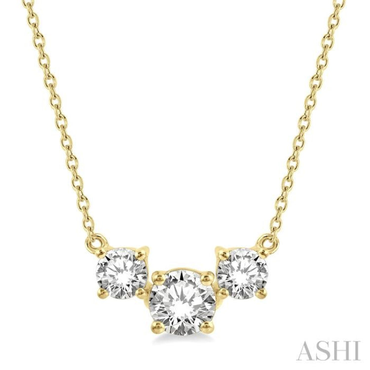 3/4 ctw Three Stone Round Cut Diamond Necklace in 14K Yellow Gold