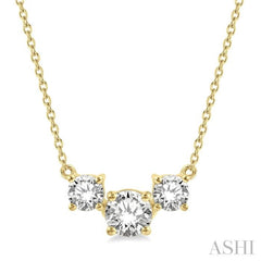 3/4 ctw Three Stone Round Cut Diamond Necklace in 14K Yellow Gold