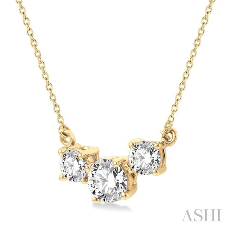 3/4 ctw Three Stone Round Cut Diamond Necklace in 14K Yellow Gold