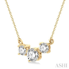 3/4 ctw Three Stone Round Cut Diamond Necklace in 14K Yellow Gold