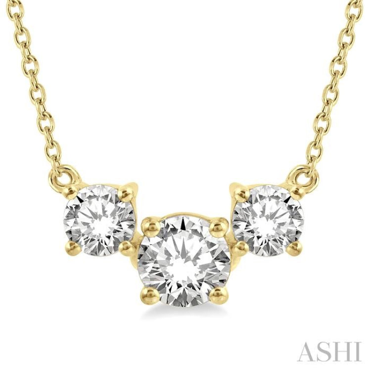 3/4 ctw Three Stone Round Cut Diamond Necklace in 14K Yellow Gold