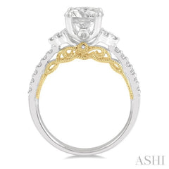 1/3 ctw Circular Shape Tri Mount Round Cut Diamond Semi-Mount Engagement Ring in 14K White and Yellow Gold