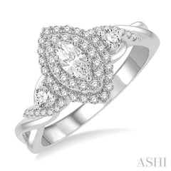 5/8 ctw Split Twisted Shank Round Cut Diamond Engagement Ring With 1/4 ct Marquise Cut Center Stone in 14K White Gold