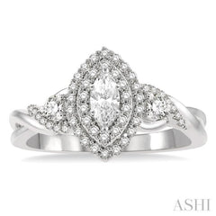 5/8 ctw Split Twisted Shank Round Cut Diamond Engagement Ring With 1/4 ct Marquise Cut Center Stone in 14K White Gold