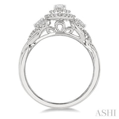 5/8 ctw Split Twisted Shank Round Cut Diamond Engagement Ring With 1/4 ct Marquise Cut Center Stone in 14K White Gold