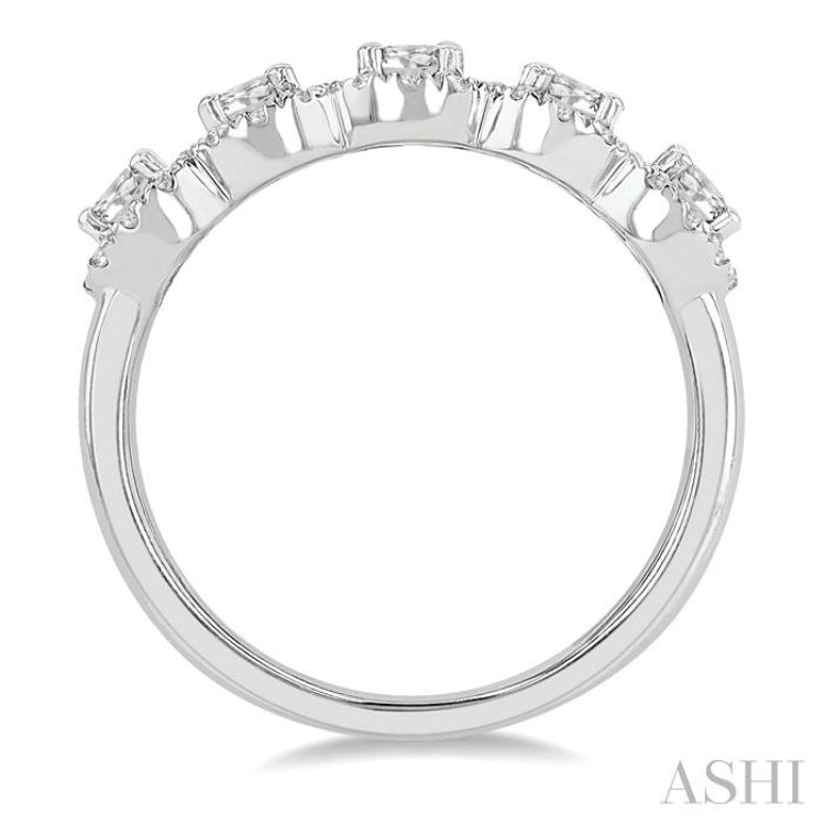 1 ctw Circular Shape 5 Stone Round Cut Diamond Halo Wedding Band in 14K White Gold