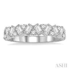 5/8 ctw Zigzag Baguette and Round Cut Diamond Ring in 14K White Gold
