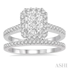 3/4 ctw Diamond Lovebright Wedding Set with 5/8 ctw Emerald Shape Engagement Ring and 1/6 ctw Wedding Band in 14K White Gold