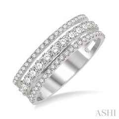 3/4 ctw Split Triple Ring Round Cut Diamond Fashion Ring in 14K White Gold