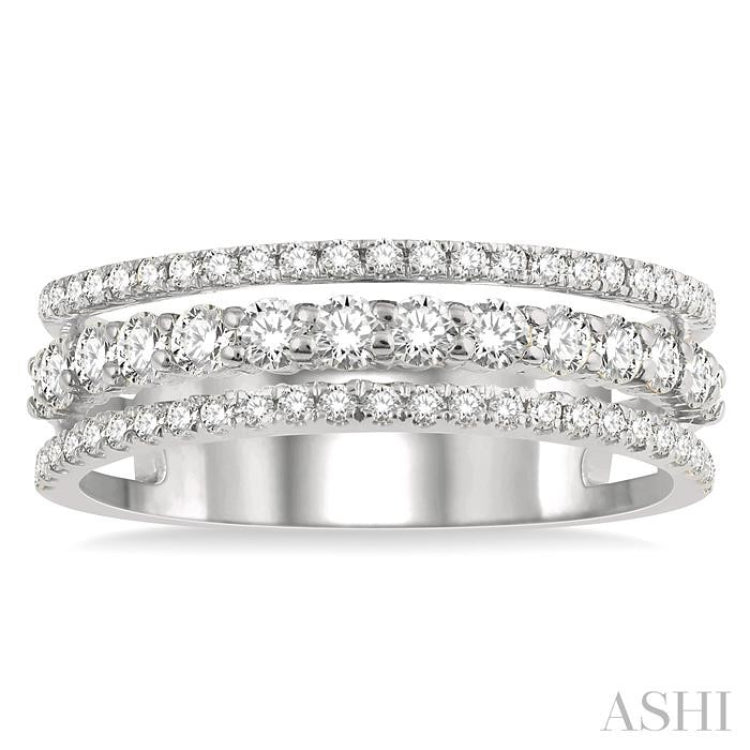 3/4 ctw Split Triple Ring Round Cut Diamond Fashion Ring in 14K White Gold
