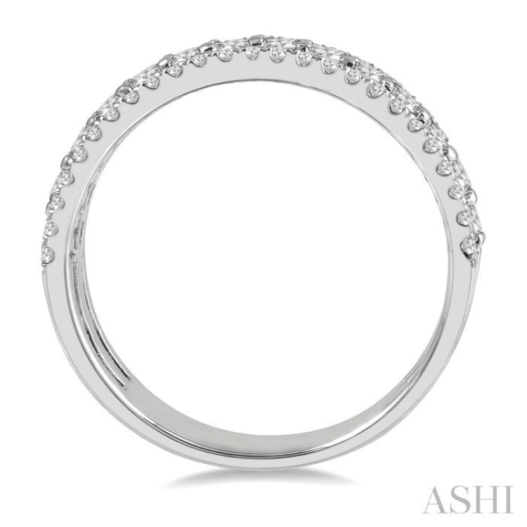 3/4 ctw Split Triple Ring Round Cut Diamond Fashion Ring in 14K White Gold