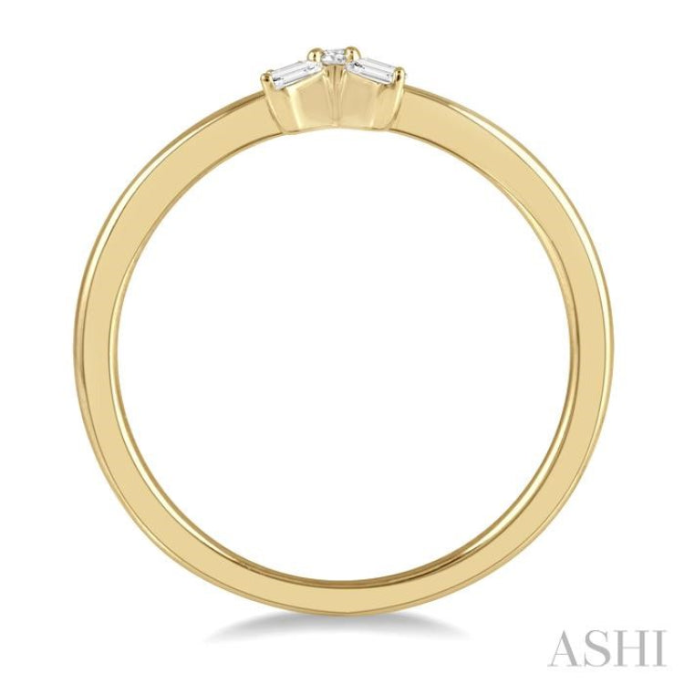 1/10 ctw Cross Baguette and Round Cut Diamond Petite Fashion Ring in 10K Yellow Gold