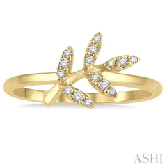 1/10 ctw Leaf Motif Round Cut Diamond Petite Fashion Ring in 10K Yellow Gold