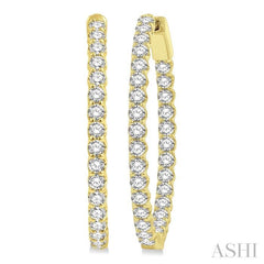 3 ctw Inside-Out Round Cut Diamond Oval Shape Hoop Earrings in 14K Yellow Gold