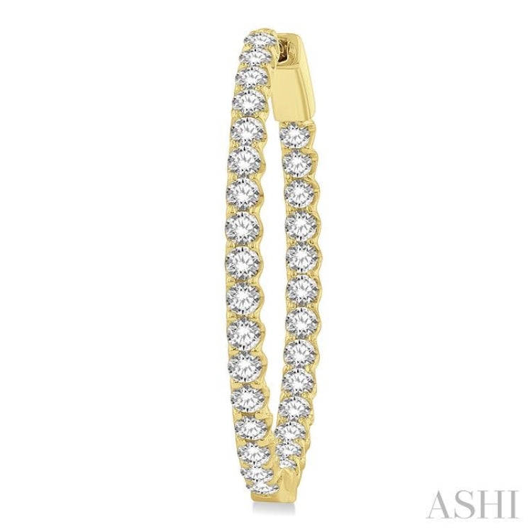 3 ctw Inside-Out Round Cut Diamond Oval Shape Hoop Earrings in 14K Yellow Gold