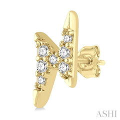 1/10 ctw Lightning Bolt Round Cut Diamond Petite Earring in 10K Yellow Gold